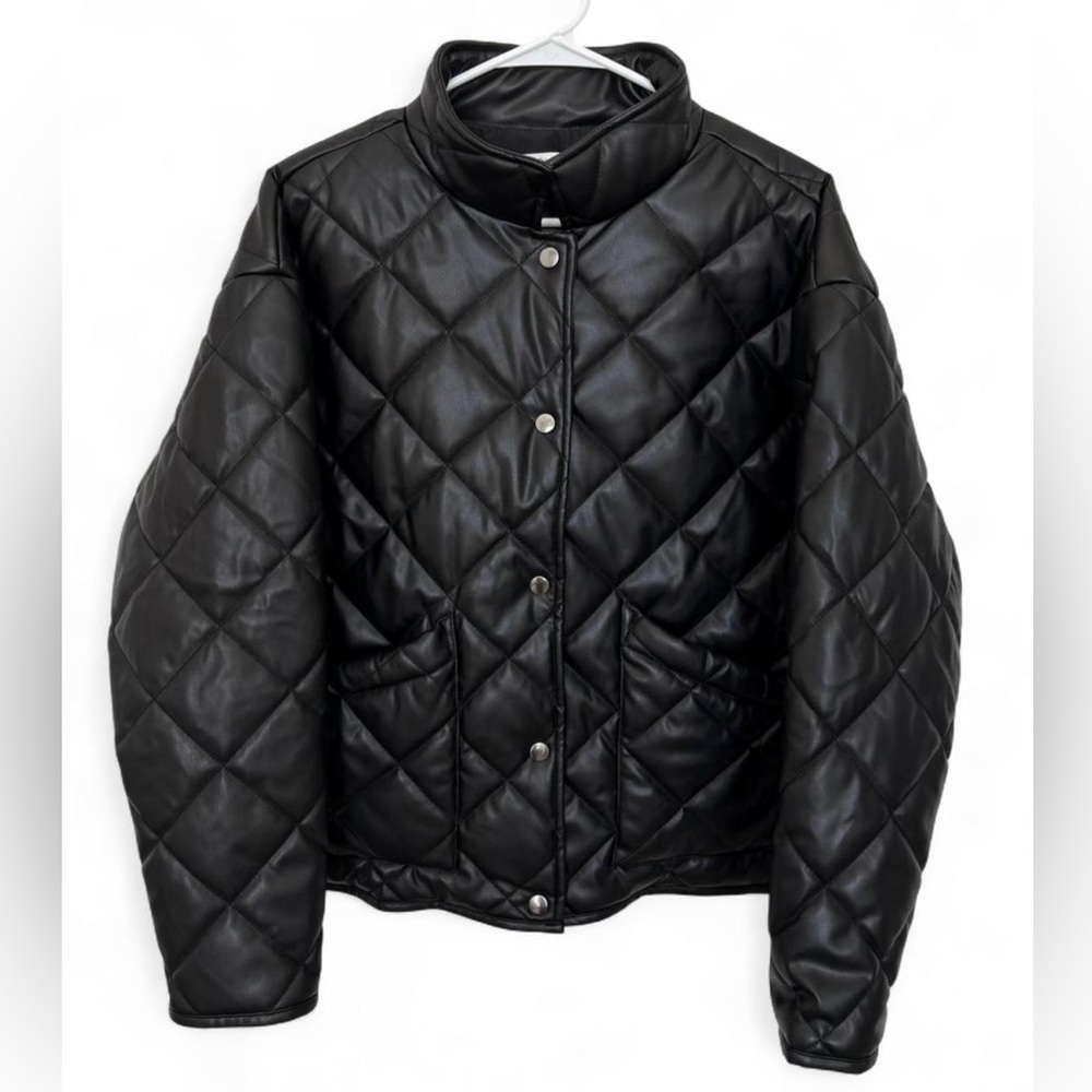 Women's‎ Z Supply Black Faux Leather Quilted Puffer Jacket Medium Modern Trendy